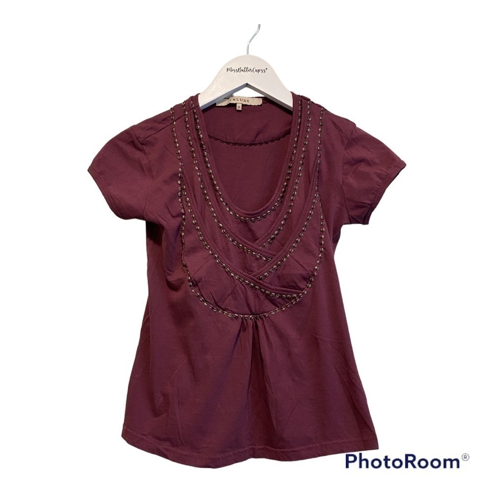 Y2K I blues | Deep Purple Layered & Studded Short Sleeve Tee Shirt | Size small